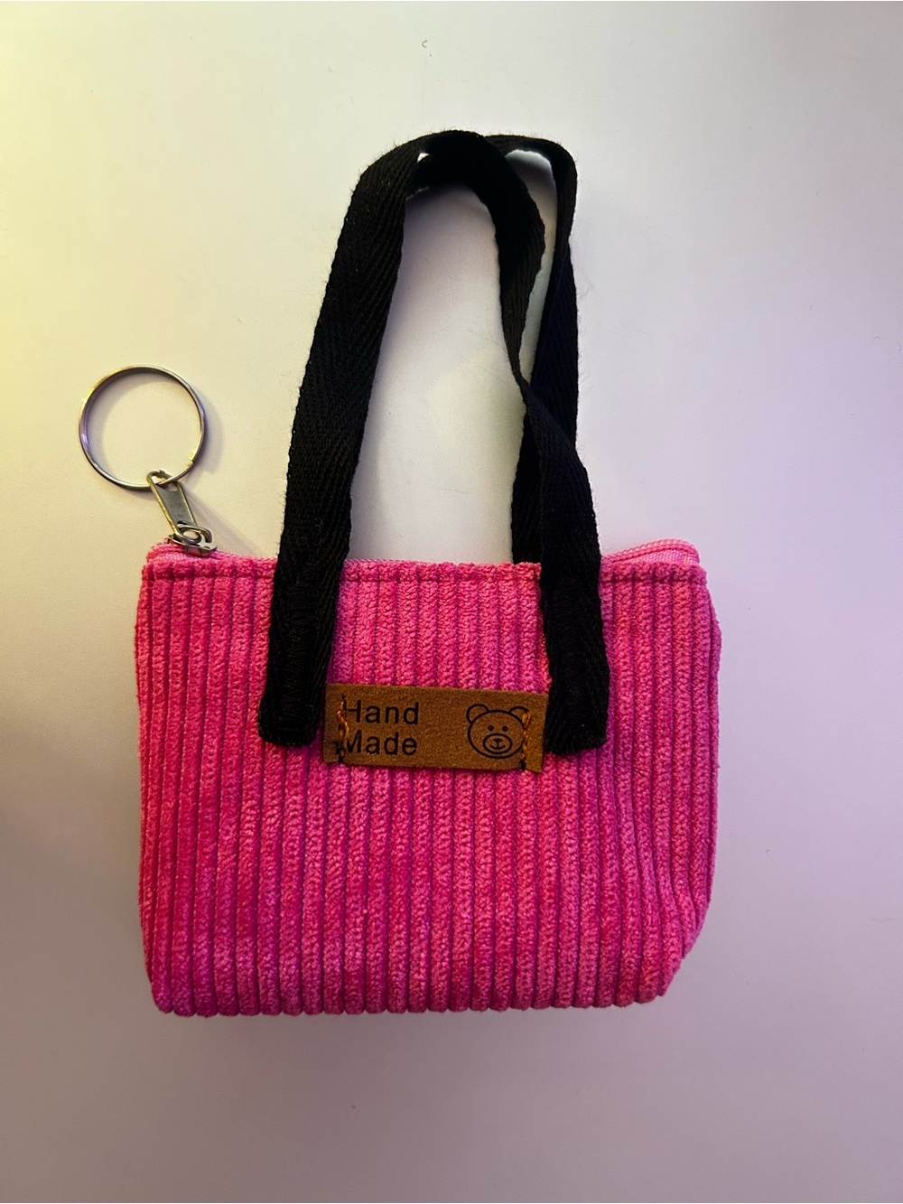 Pink Micro Tote with Keychain and Black Handles